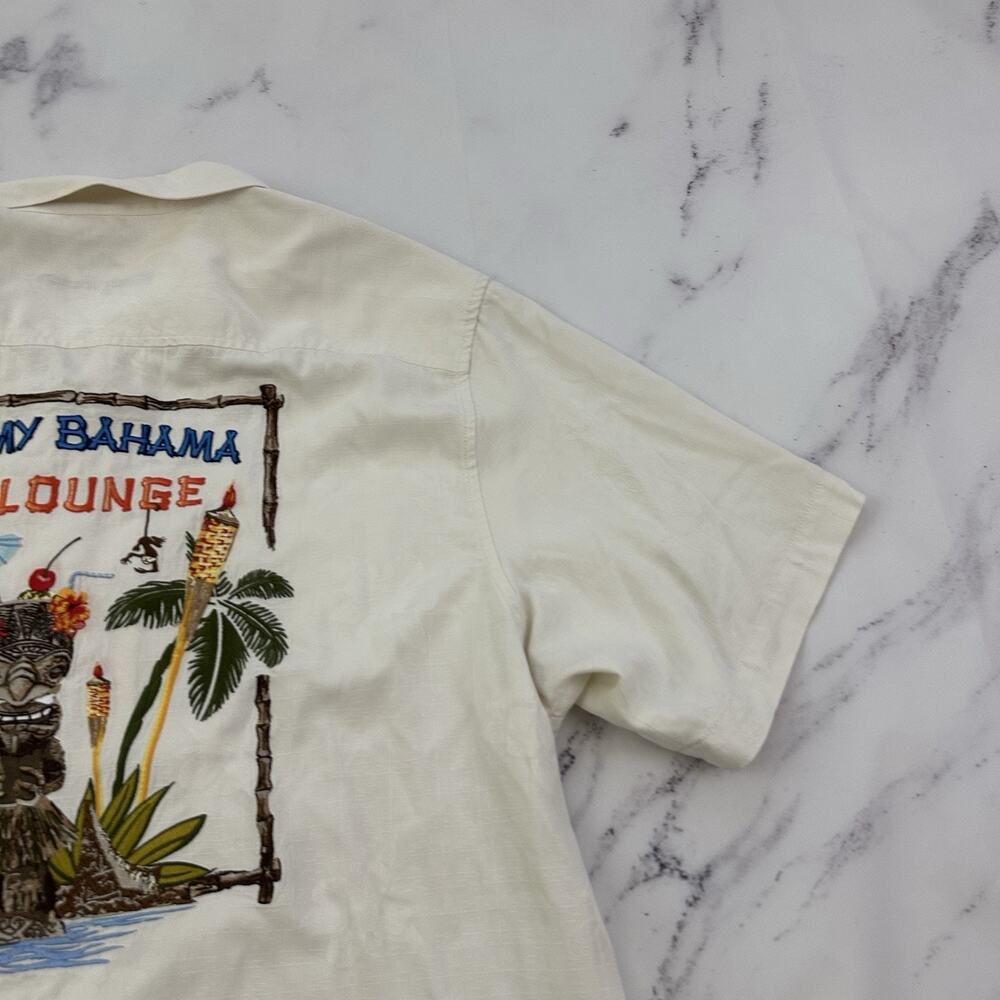 Tommy Bahama Tiki Lounge Embroidered Hawaiian Shirt Size L Cream Silk Tropical - Picture 11 of 13